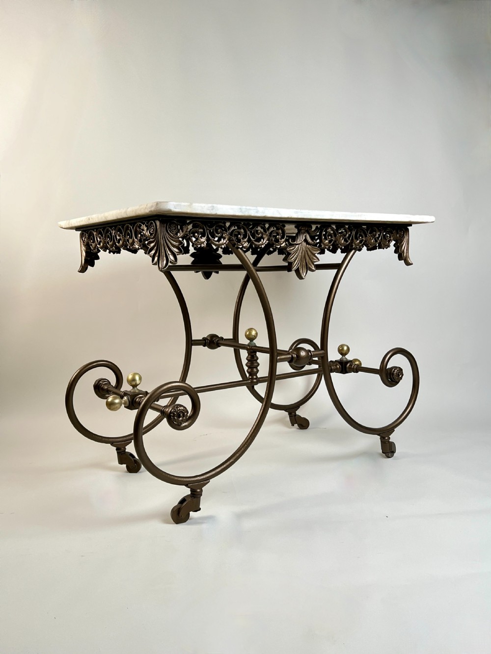 Antique French Wrought Iron And Marble Patisserie Table
