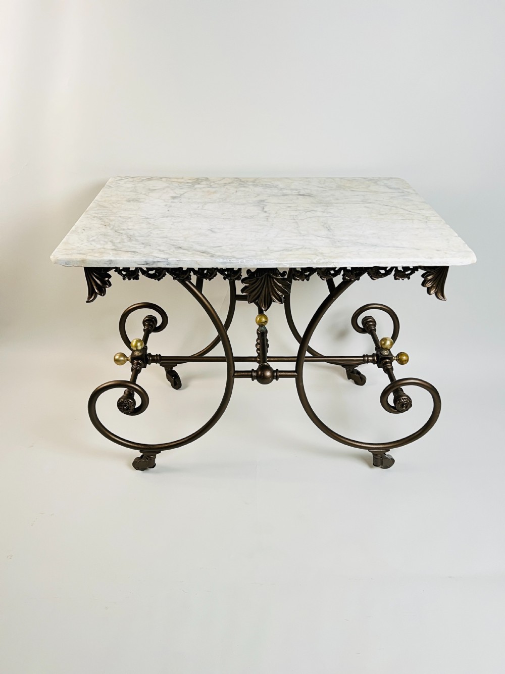 Antique French Wrought Iron And Marble Patisserie Table View II