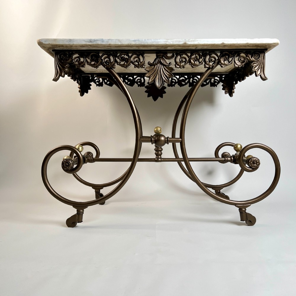 Antique French Wrought Iron And Marble Patisserie Table View III