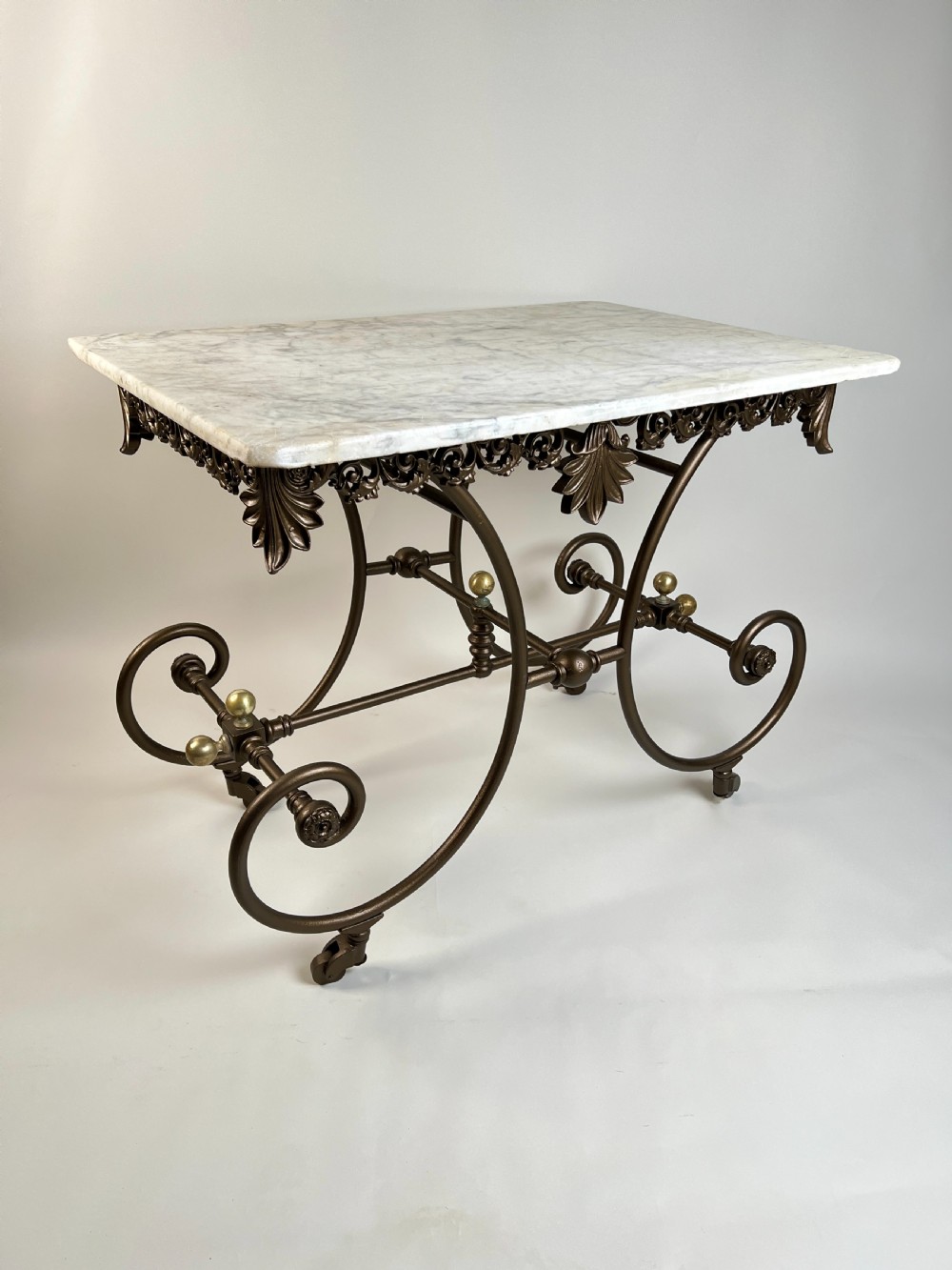 Antique French Wrought Iron And Marble Patisserie Table View V