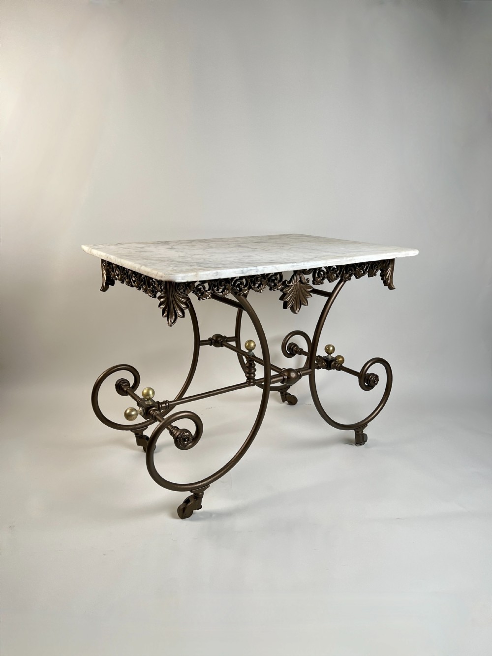 Antique French Wrought Iron And Marble Patisserie Table View VI