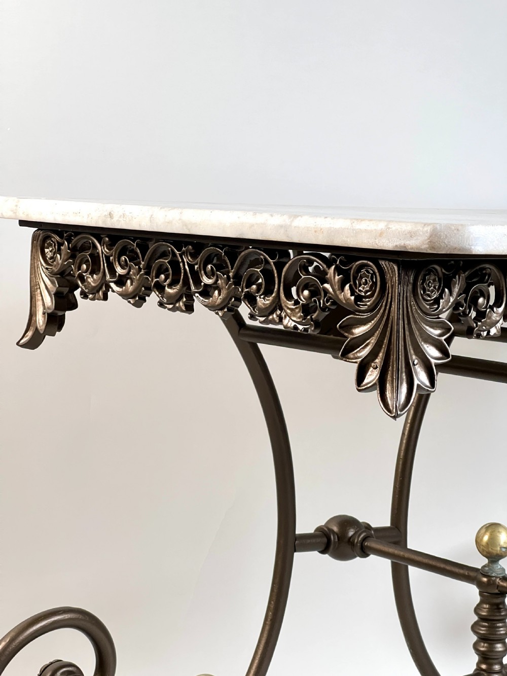 Antique French Wrought Iron And Marble Patisserie Table View VII