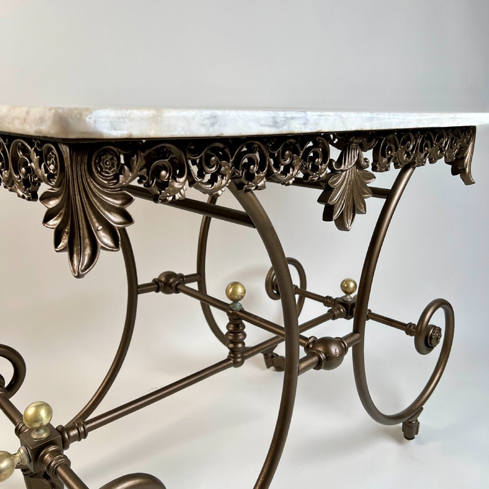 Antique French Wrought Iron And Marble Patisserie Table View VIII