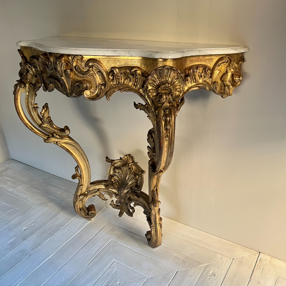 C19th Rococo Giltwood And Marble Console Table View VI
