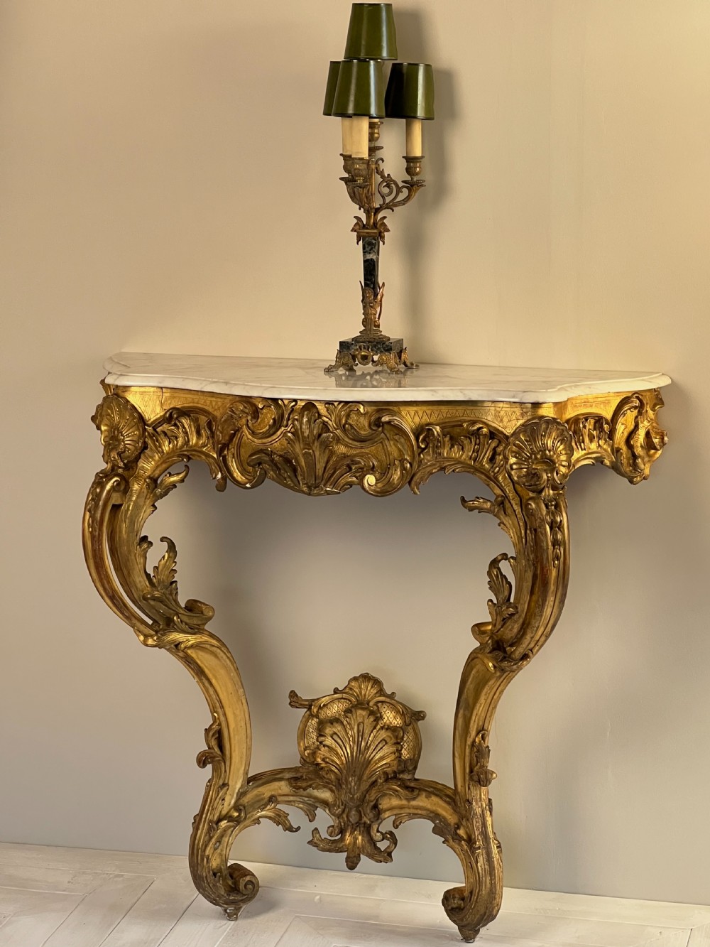 Pair Of C19th French Gilt Bronze and Marble Candelabra Lamps View II