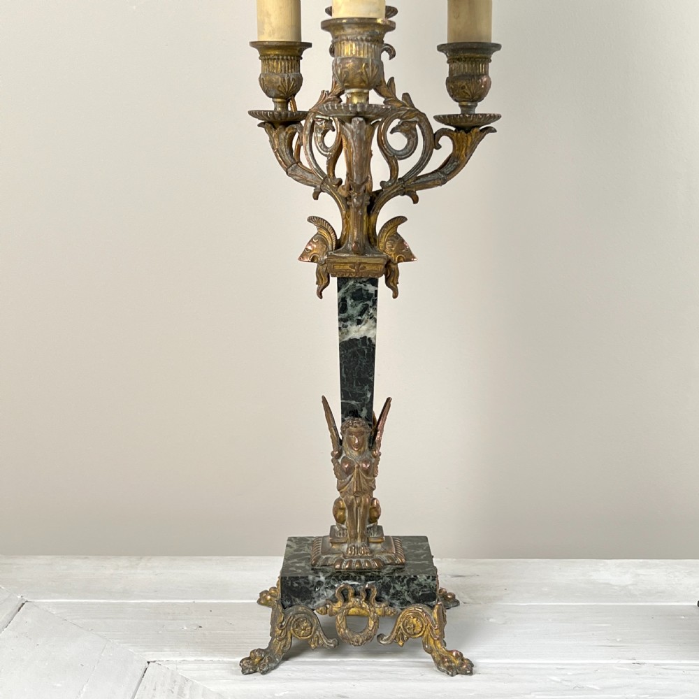 Pair Of C19th French Gilt Bronze and Marble Candelabra Lamps View IV