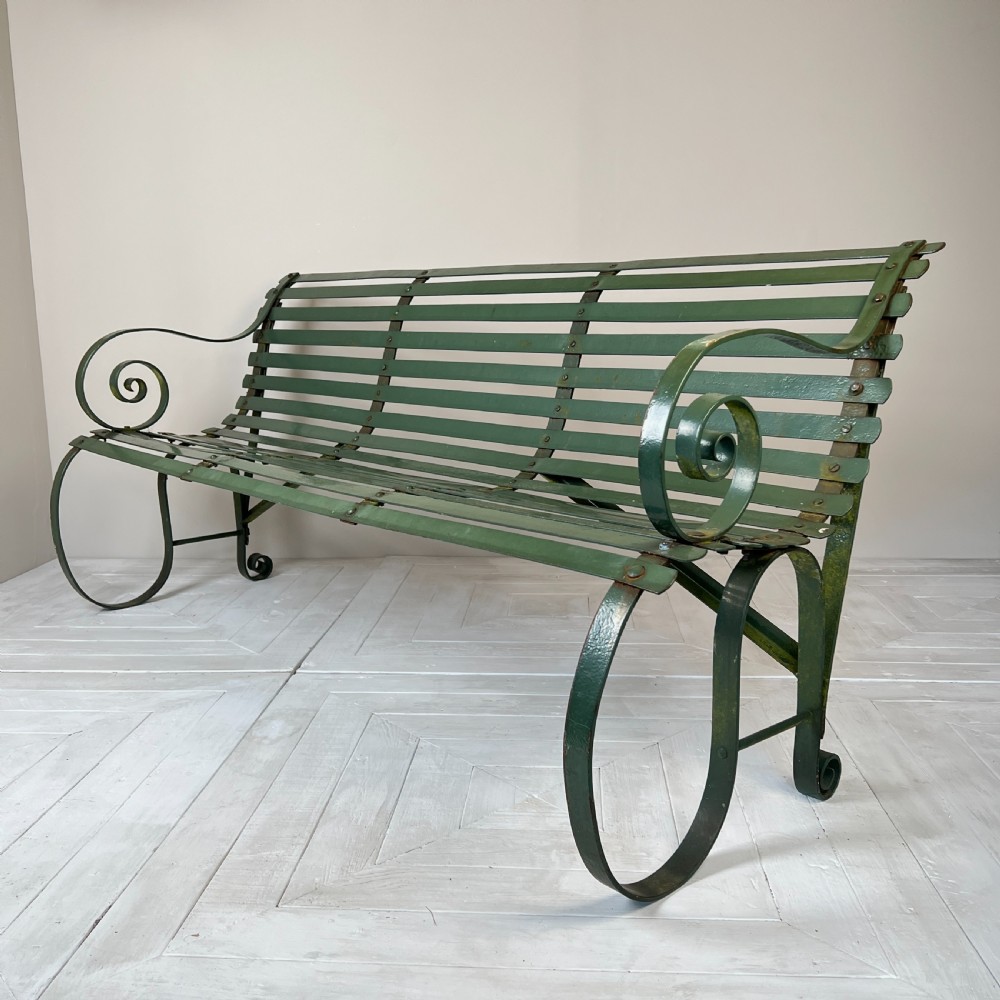 Wrought Iron Strap Work Garden Bench