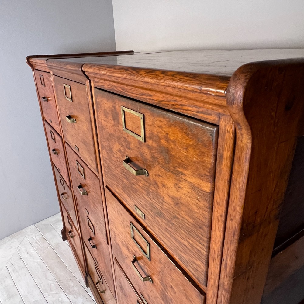 Vintage Oak Twelve Drawer Filing Cabinet  View III