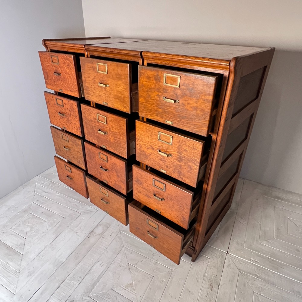 Vintage Oak Twelve Drawer Filing Cabinet  View V
