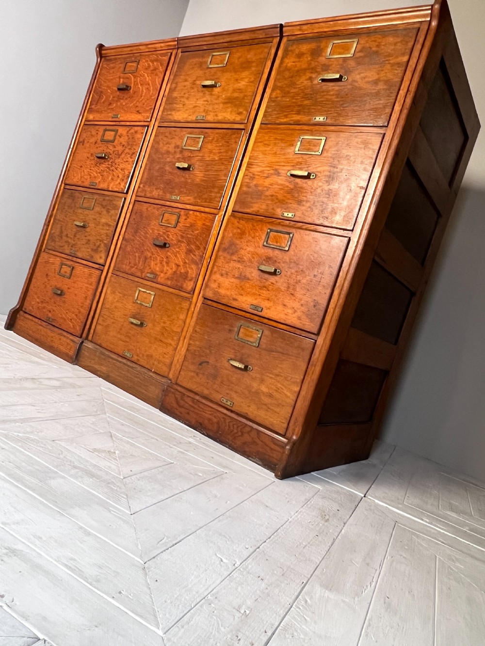 Vintage Oak Twelve Drawer Filing Cabinet  View VI