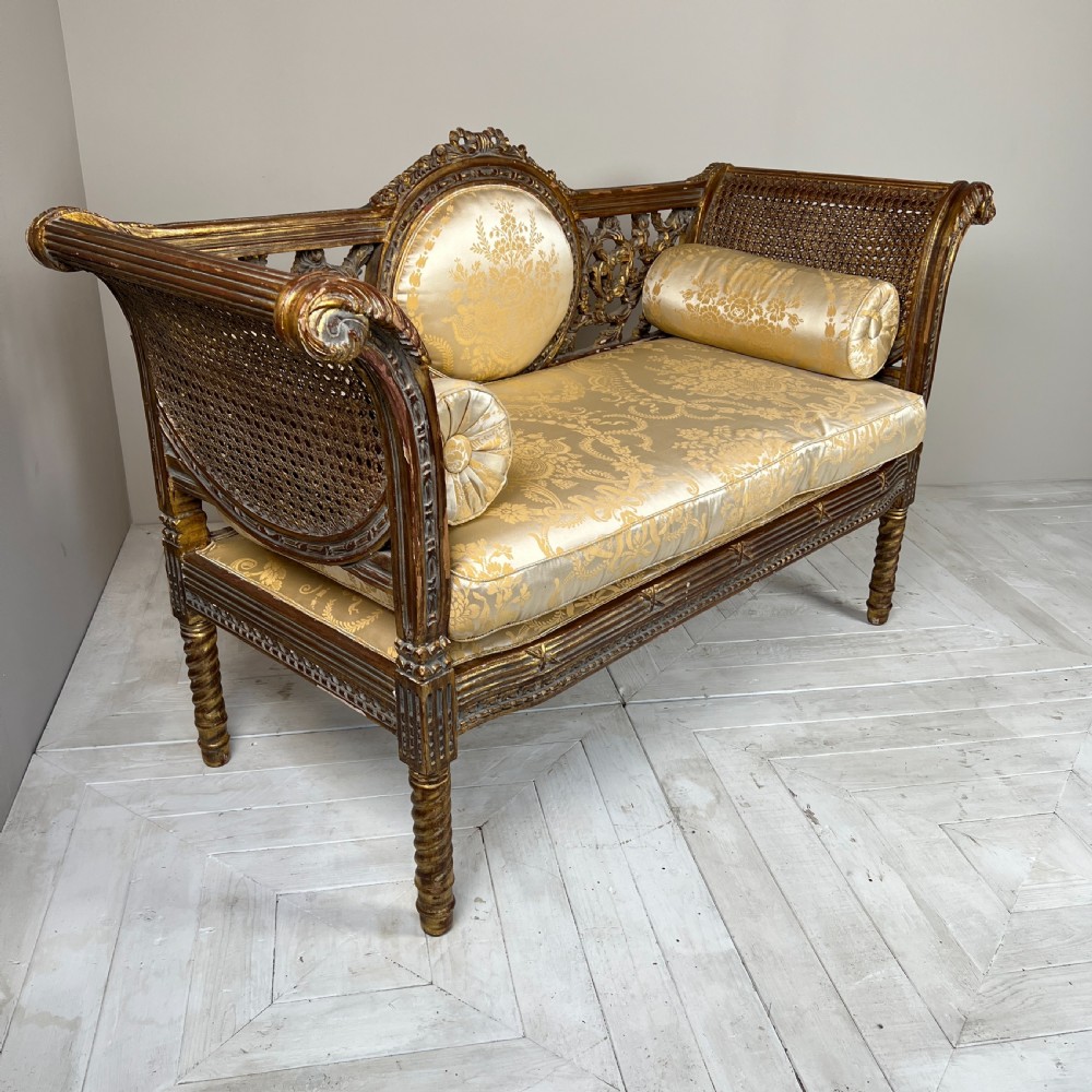 French Louis XVI Style Carved Giltwood Caned Sofa Or Daybed View II