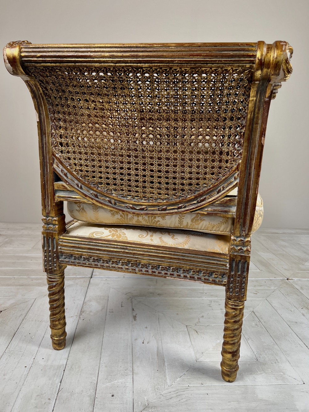 French Louis XVI Style Carved Giltwood Caned Sofa Or Daybed View III