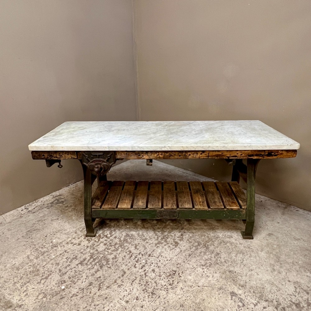 Victorian Iron & Marble Kitchen Prep or Console Table View VI