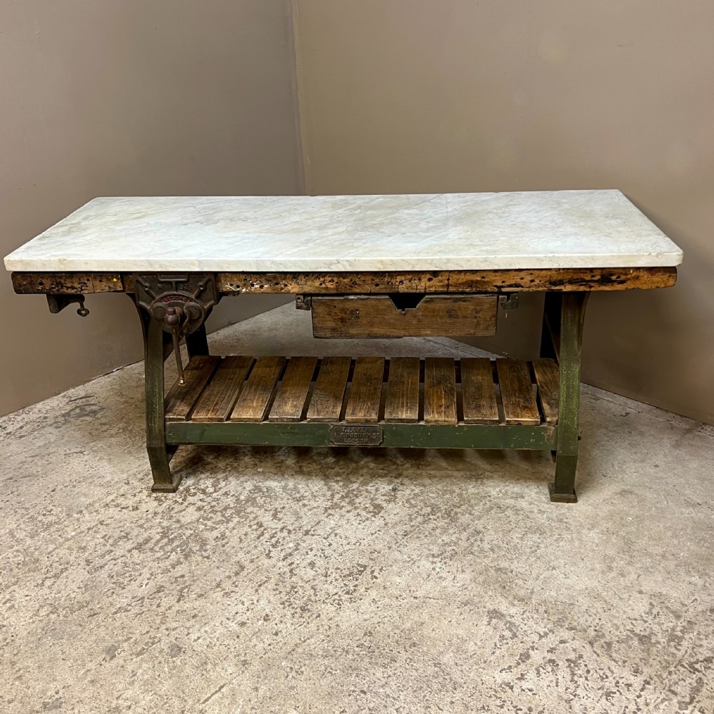 Victorian Iron & Marble Kitchen Prep or Console Table View VII