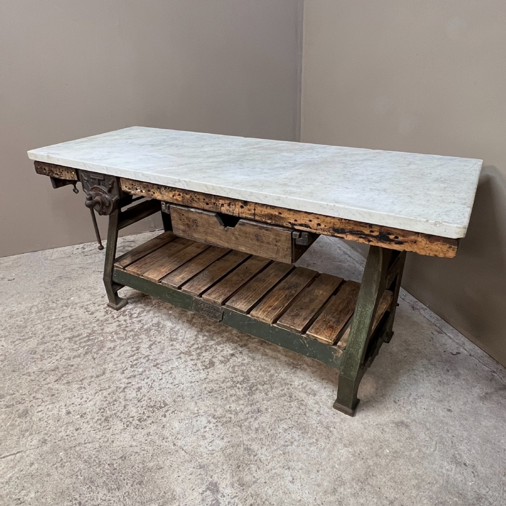Victorian Iron & Marble Kitchen Prep or Console Table View VIII