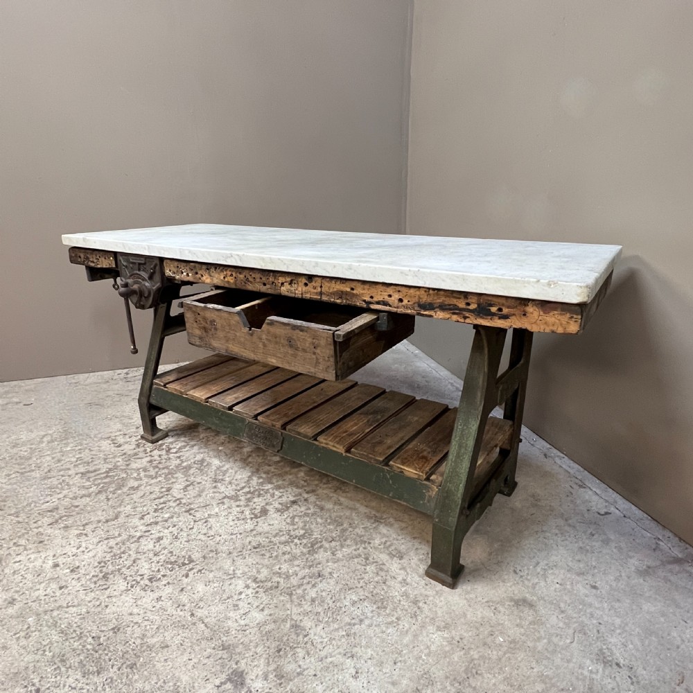Victorian Iron & Marble Kitchen Prep or Console Table View IX