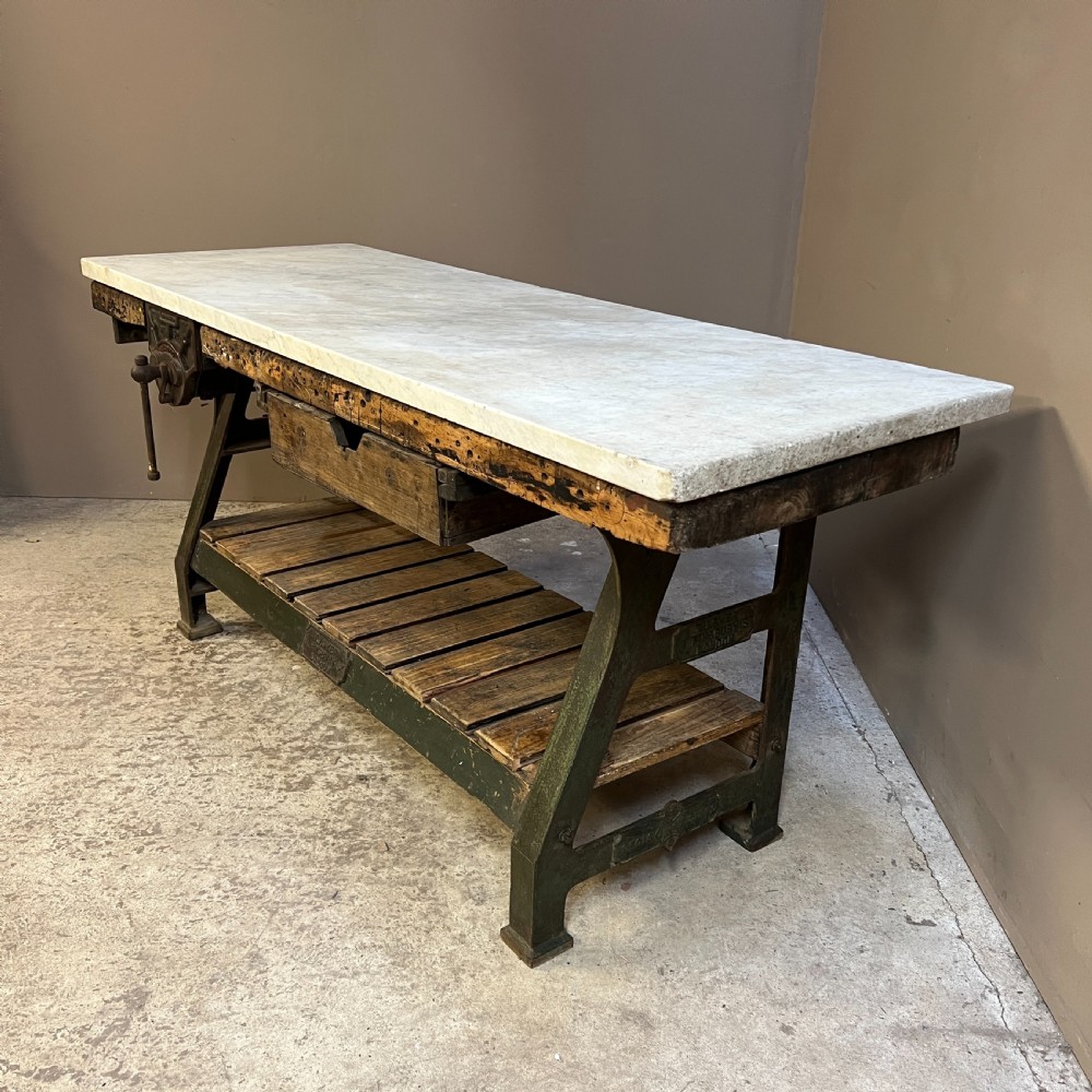 Victorian Iron & Marble Kitchen Prep or Console Table View X