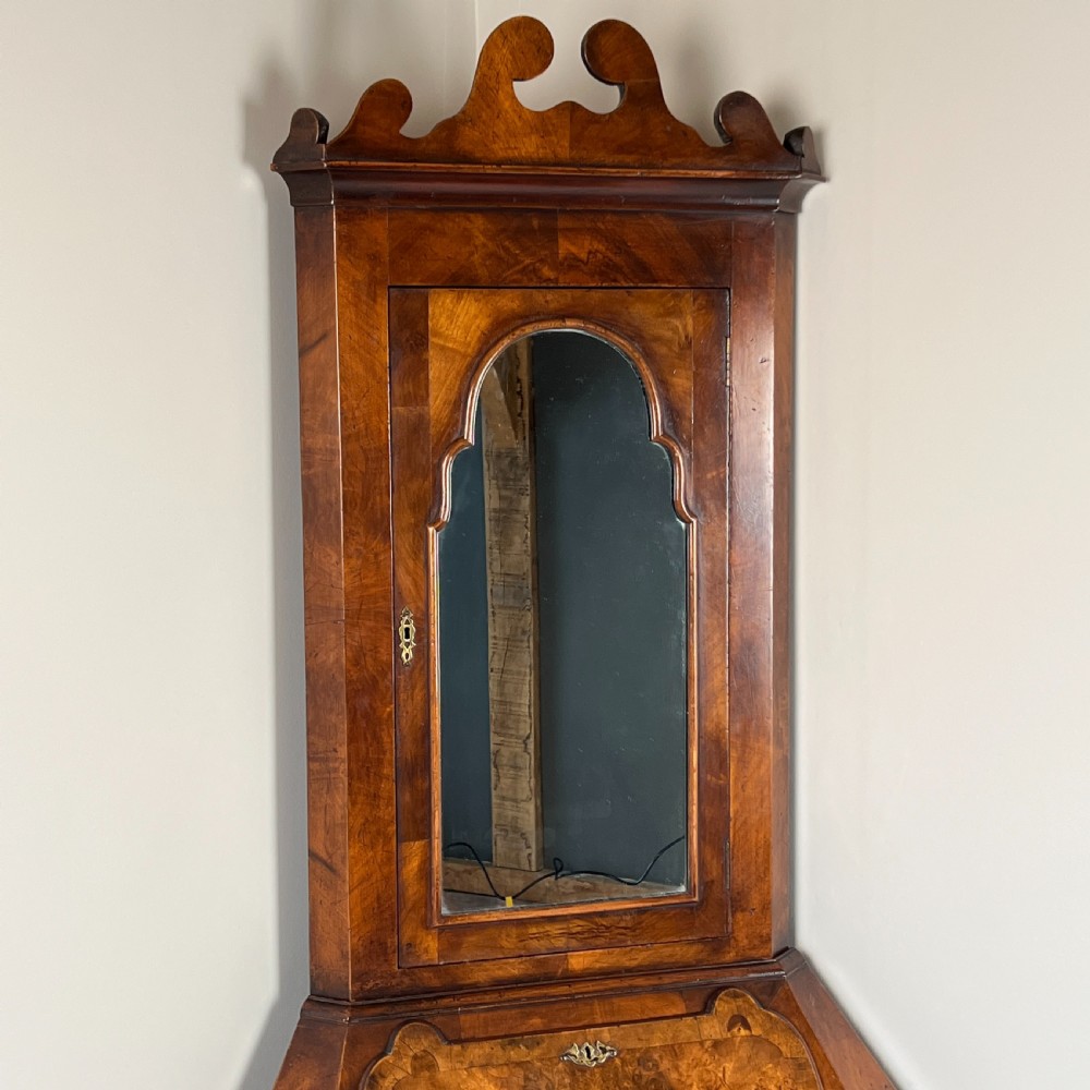 Early C20th Walnut Corner Bureau Bookcase In The Georgian Taste View II
