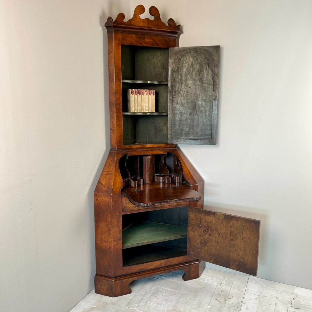 Early C20th Walnut Corner Bureau Bookcase In The Georgian Taste View III