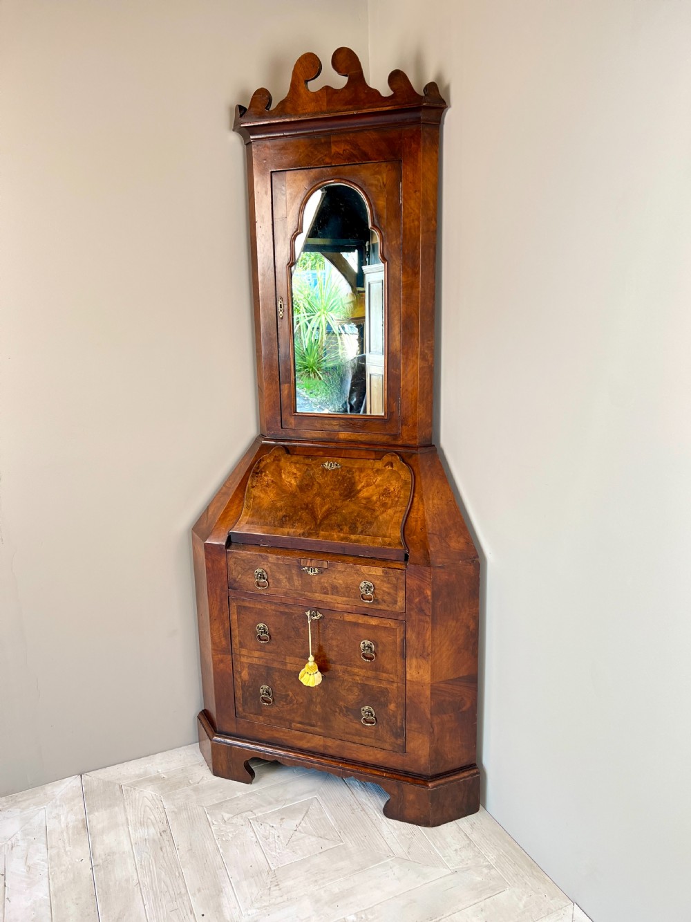 Early C20th Walnut Corner Bureau Bookcase In The Georgian Taste View VI