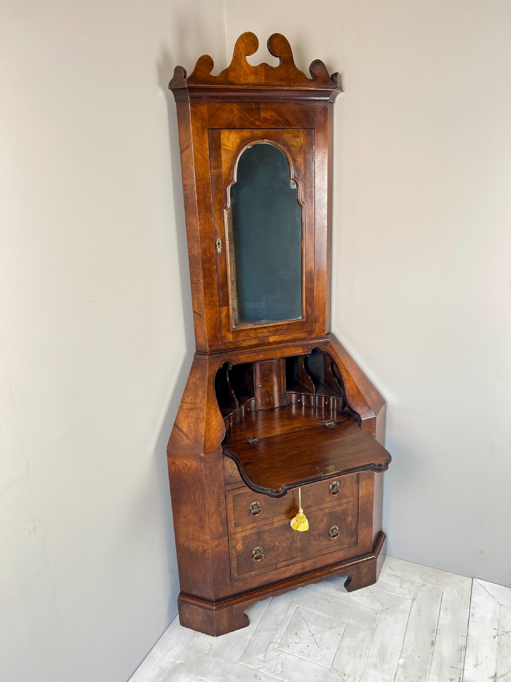 Early C20th Walnut Corner Bureau Bookcase In The Georgian Taste View VII