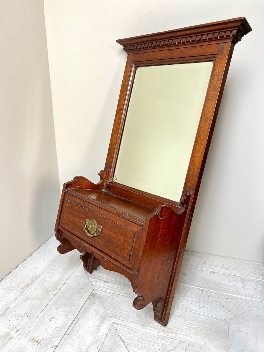 Edwardian Mahogany Wall Mirror With Drawer View II