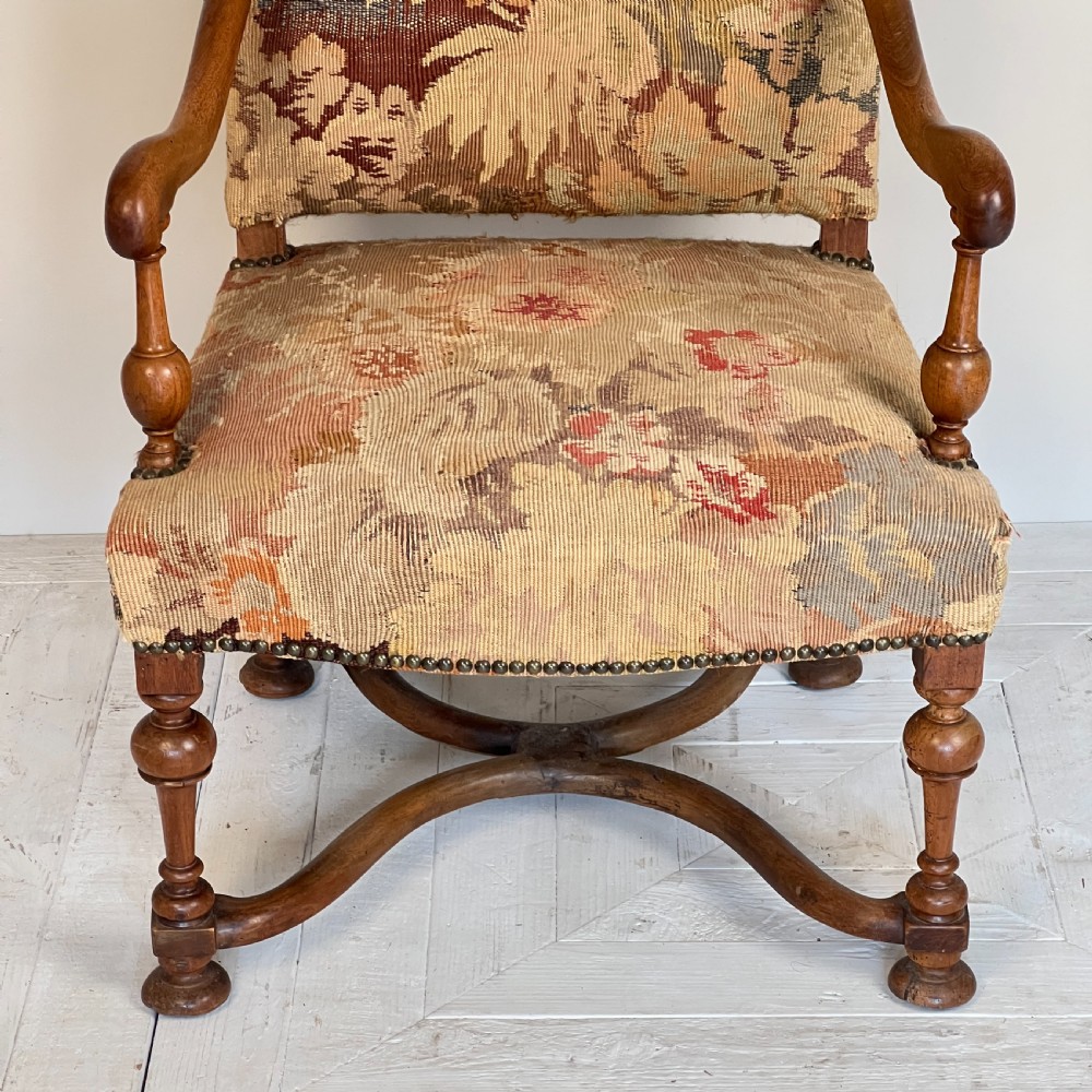 C19th Continental Walnut Tapestry Armchair View IV