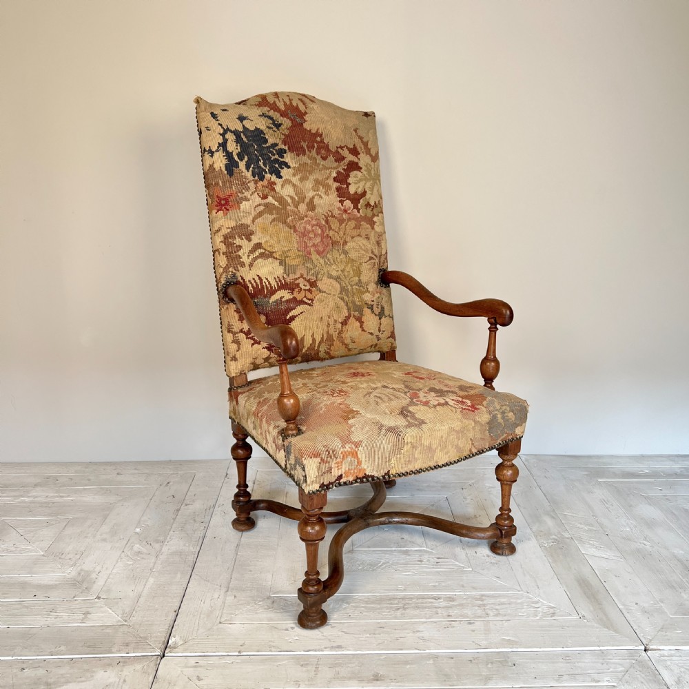 C19th Continental Walnut Tapestry Armchair View V