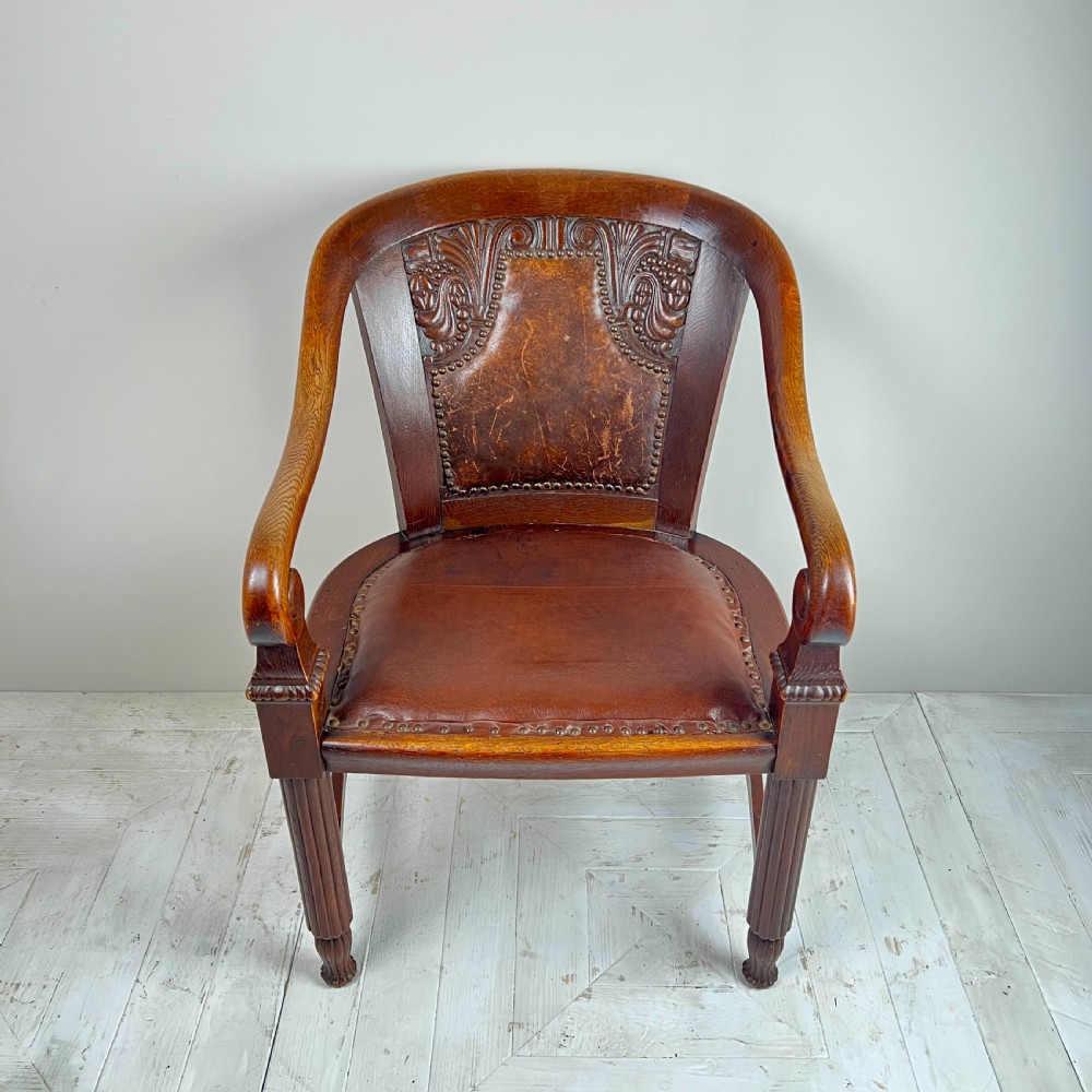 Carved Oak & Leather Arm Or Desk Chair View III