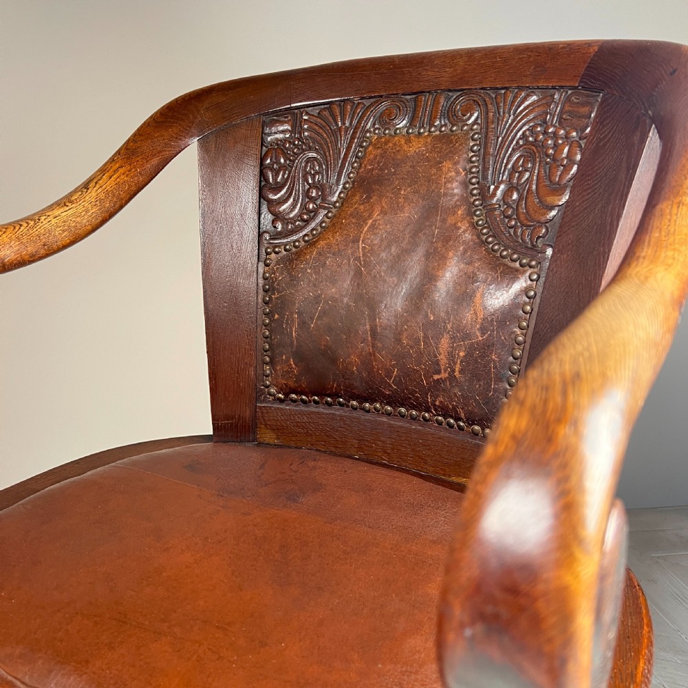 Carved Oak & Leather Arm Or Desk Chair View V