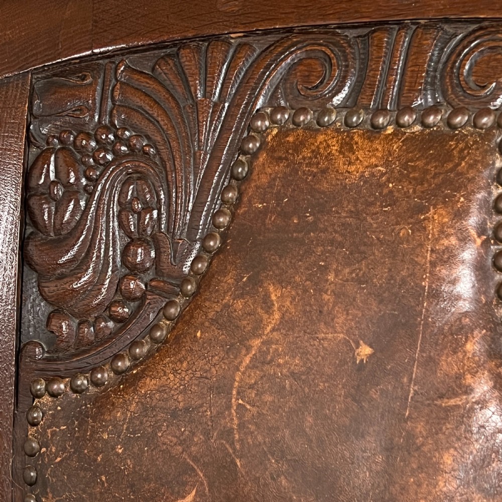 Carved Oak & Leather Arm Or Desk Chair View VII