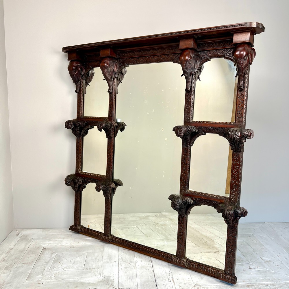 Large Antique Anglo-Indian Carved Elephant Mirror