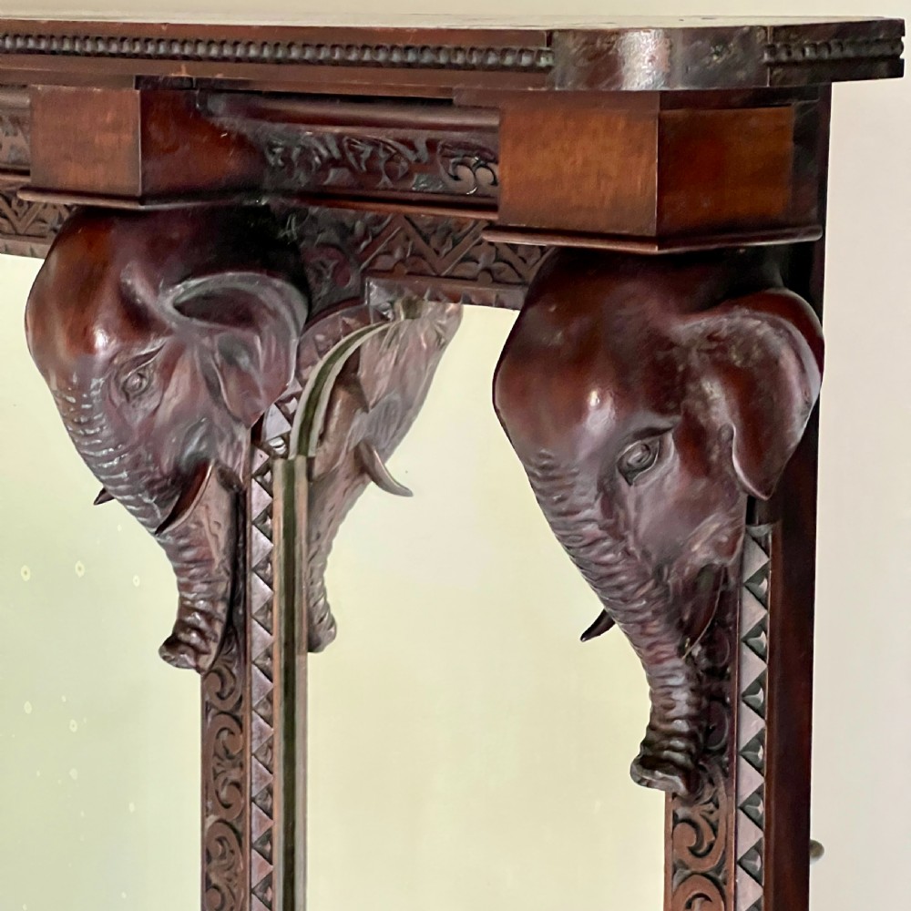 Large Antique Anglo-Indian Carved Elephant Mirror View II