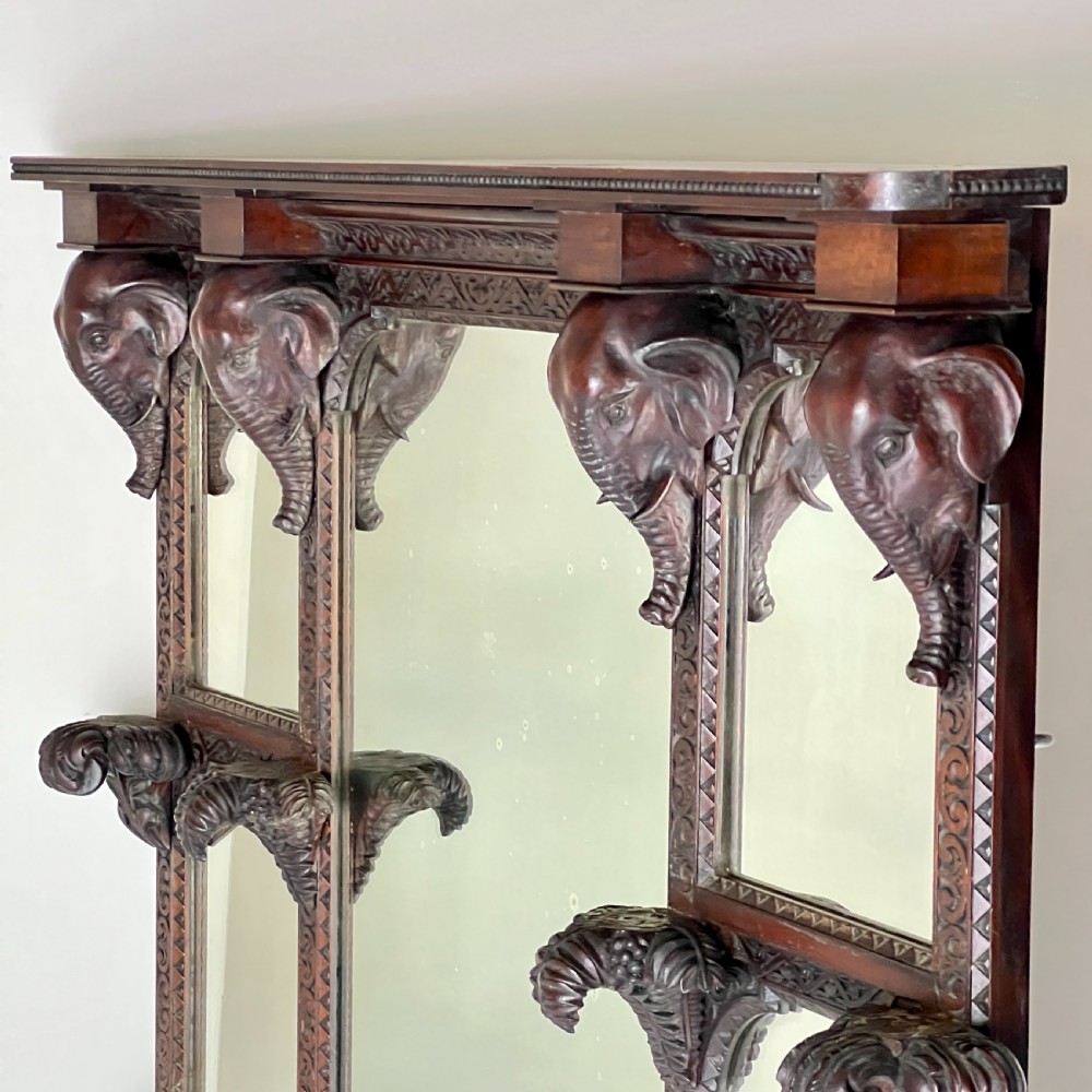 Large Antique Anglo-Indian Carved Elephant Mirror View VII