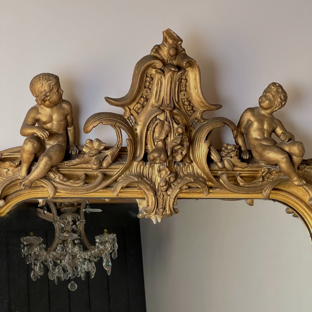 Large Six Foot Giltwood And Gesso C19th Putti Mirror View IV