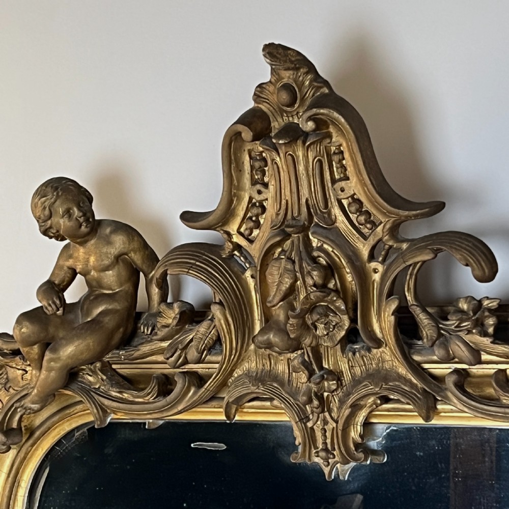 Large Six Foot Giltwood And Gesso C19th Putti Mirror View VI