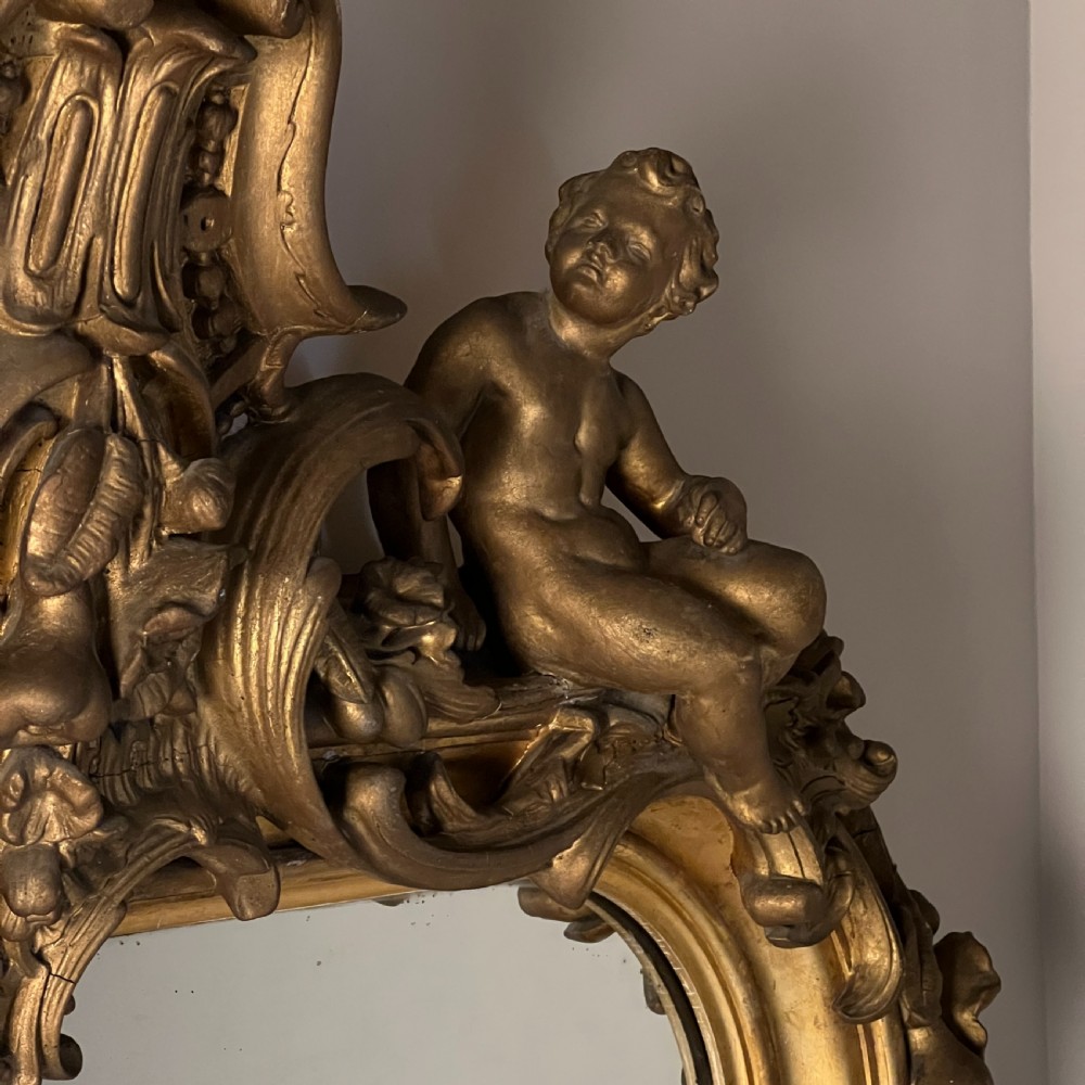Large Six Foot Giltwood And Gesso C19th Putti Mirror View VII