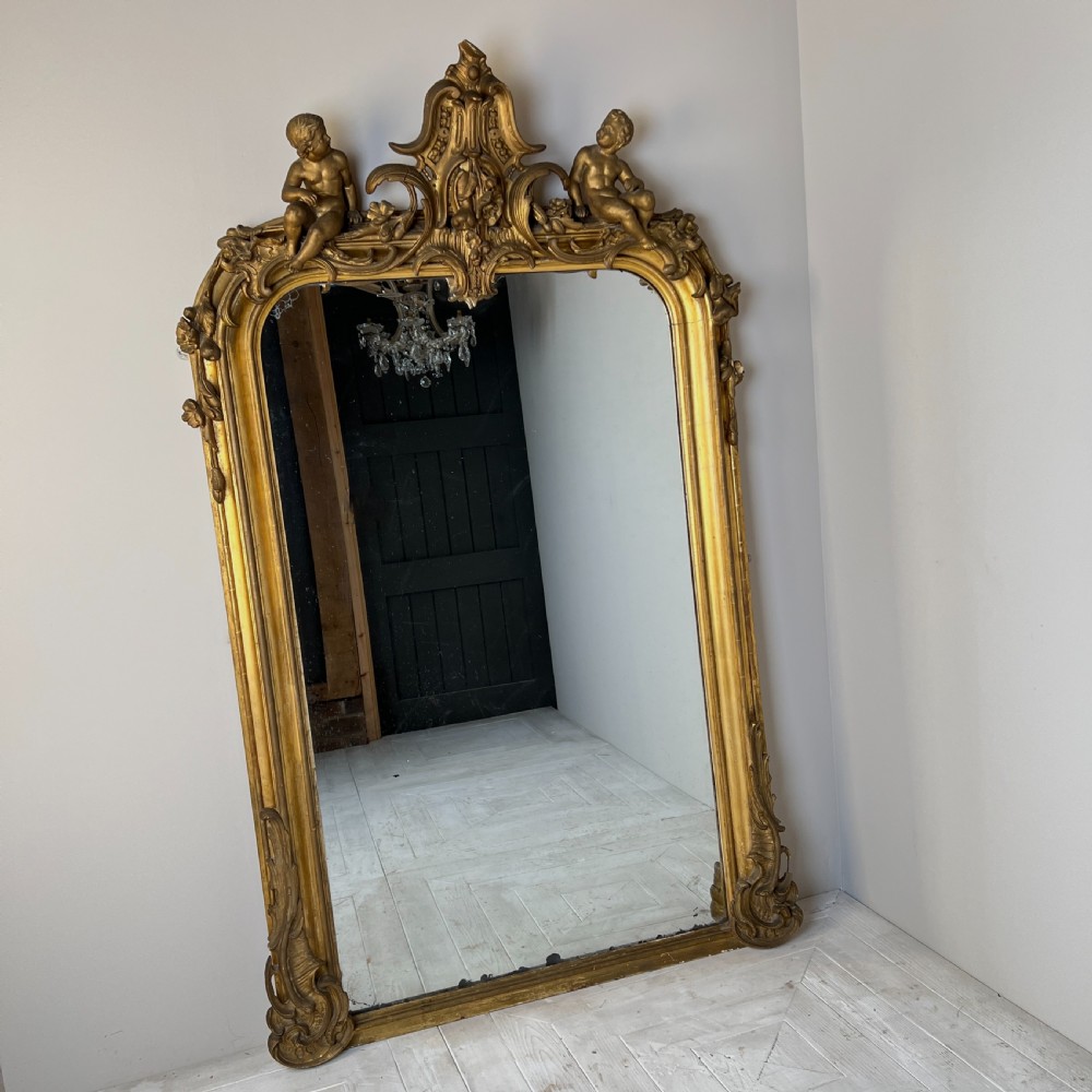 Large Six Foot Giltwood And Gesso C19th Putti Mirror View VIII