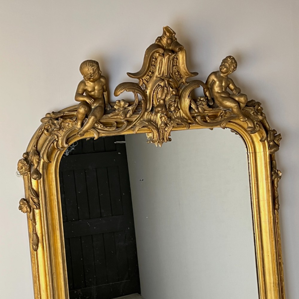 Large Six Foot Giltwood And Gesso C19th Putti Mirror View IX