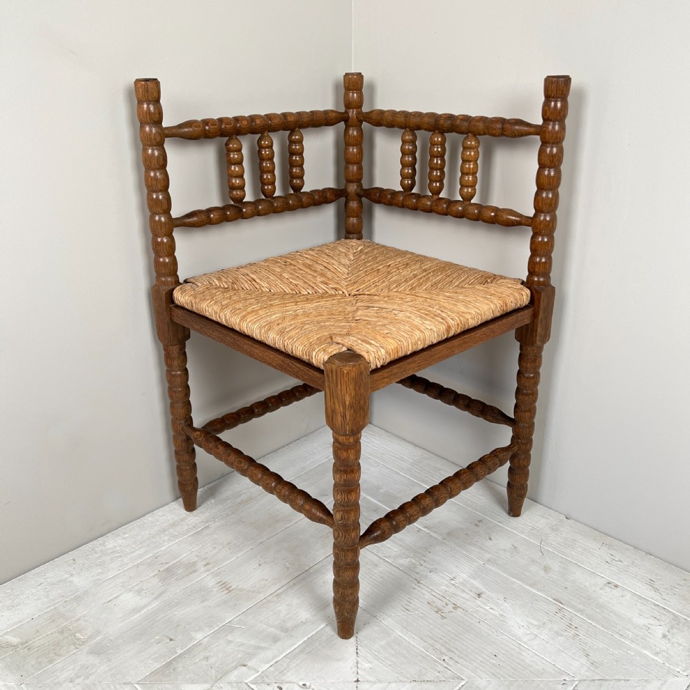 Vintage Oak Bobbin and Rush Corner Chair View II