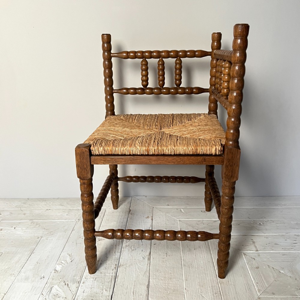 Vintage Oak Bobbin and Rush Corner Chair View III
