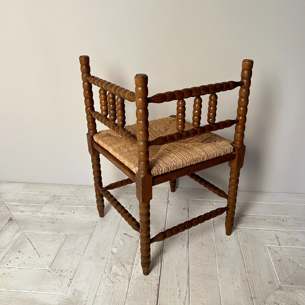 Vintage Oak Bobbin and Rush Corner Chair View IV
