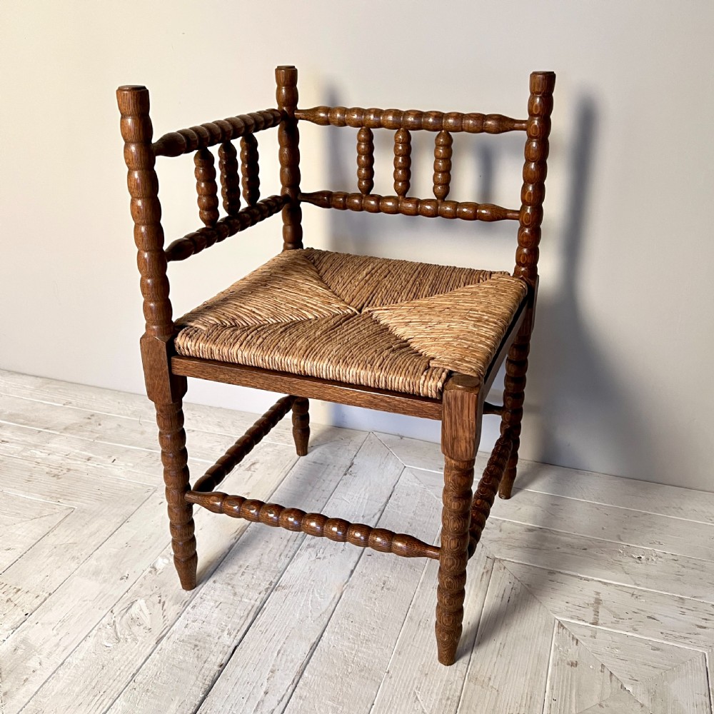 Vintage Oak Bobbin and Rush Corner Chair View V