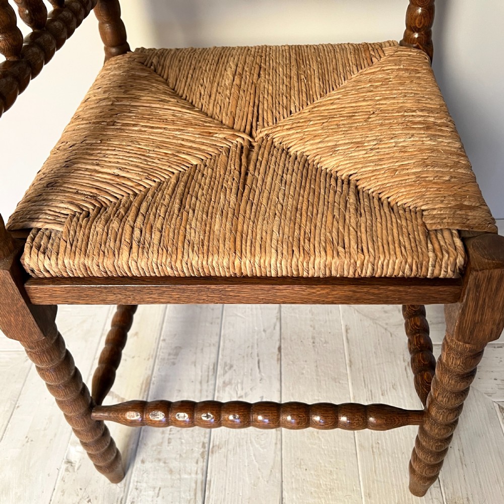 Vintage Oak Bobbin and Rush Corner Chair View VI