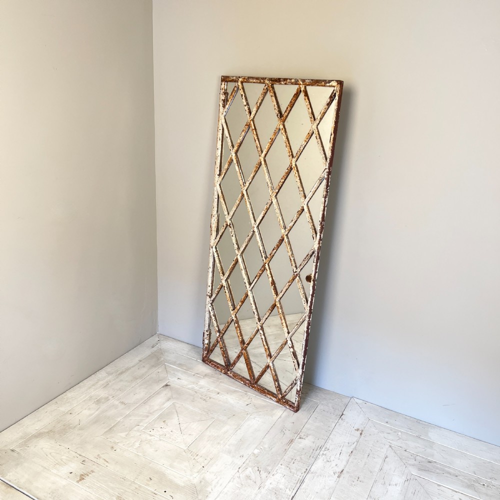 Large Vintage Cast Iron Diamond Window Mirror View II