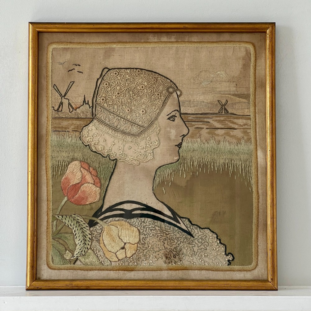Antique Dutch Silk Embroidery Of Queen Wilhelmina