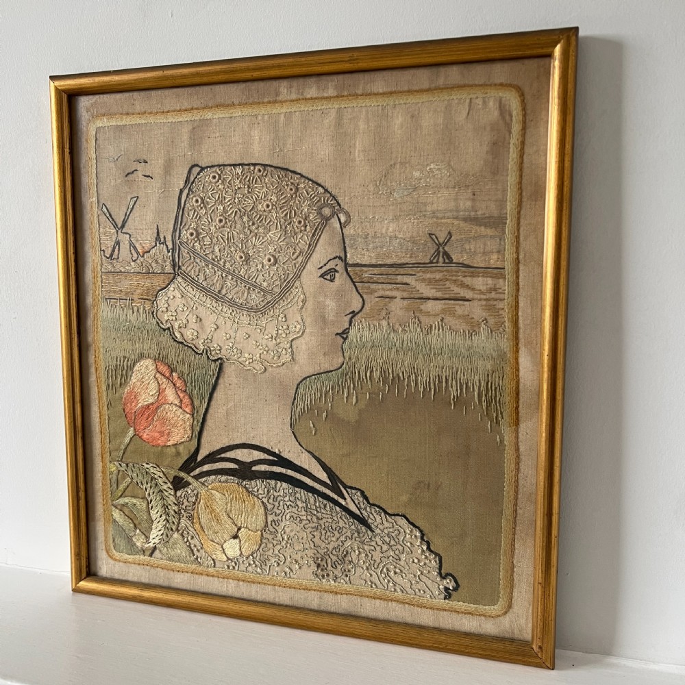 Antique Dutch Silk Embroidery Of Queen Wilhelmina View III