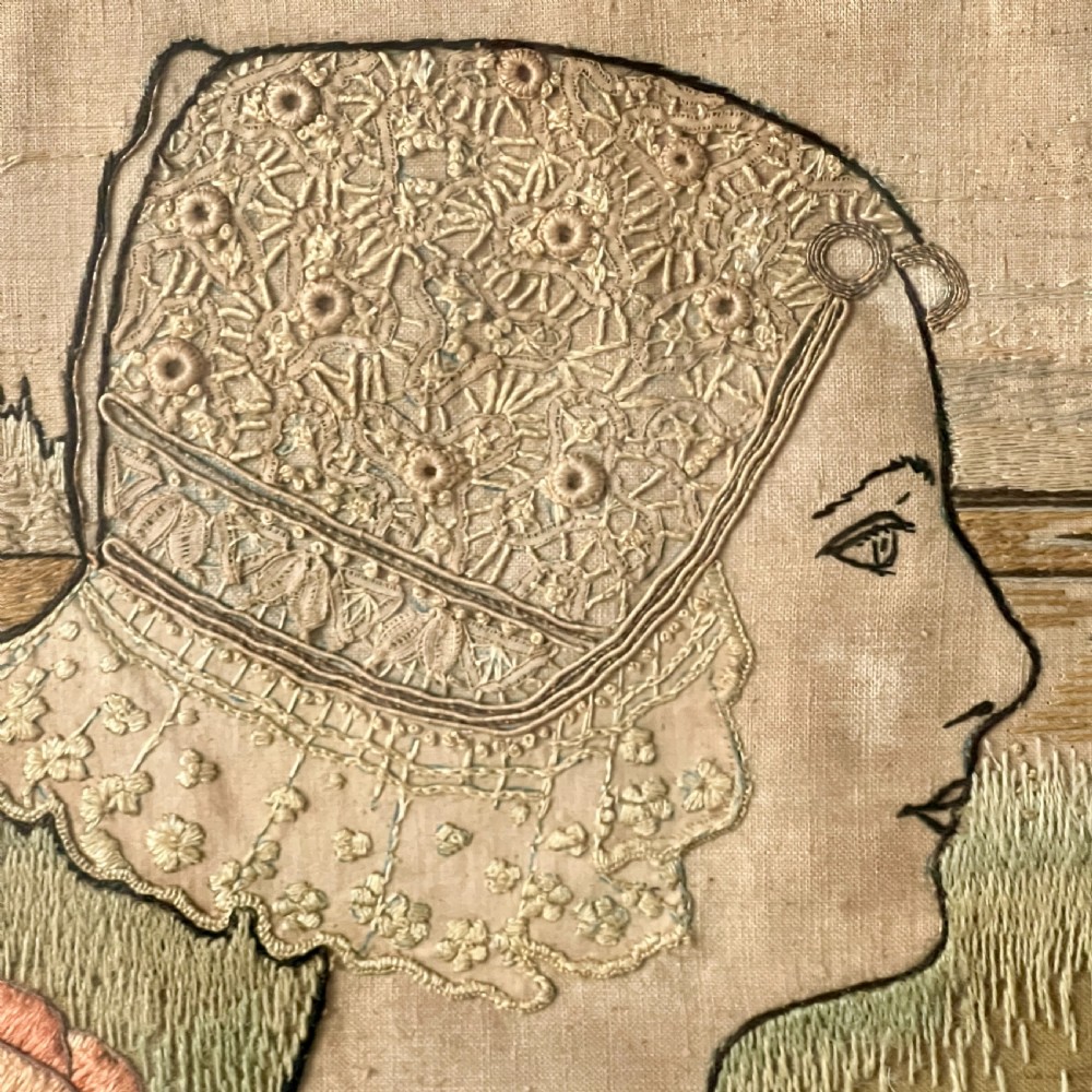 Antique Dutch Silk Embroidery Of Queen Wilhelmina View IV