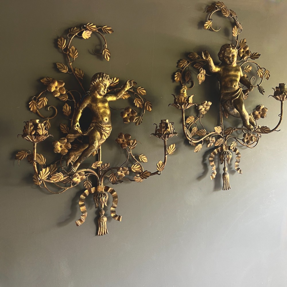 Pair Of Giltwood And Toleware Wall Light Sconces  View V