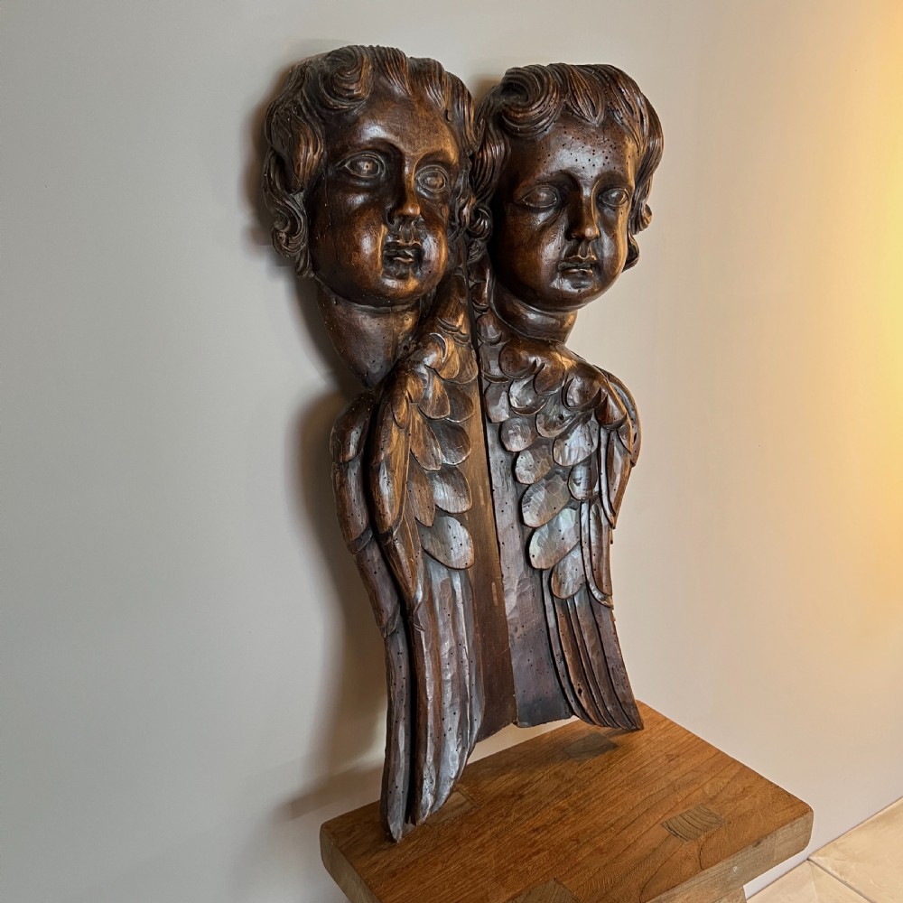 Pair Of Antique Carved Wood Putti Church Fragments View IV